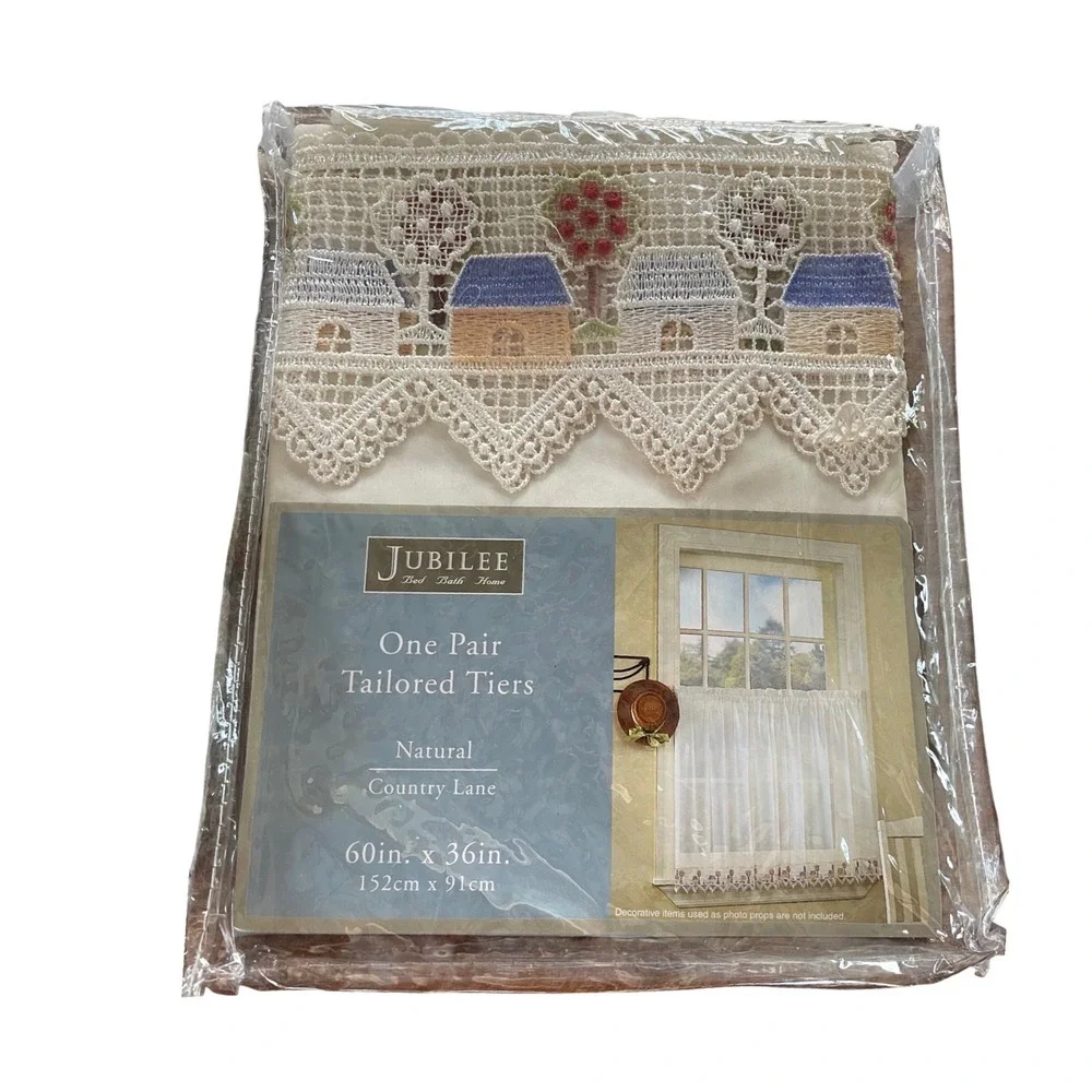 Jubilee Country Lane Tailored Tiers Natural Lace Village Curtains 60x36 Set of 2